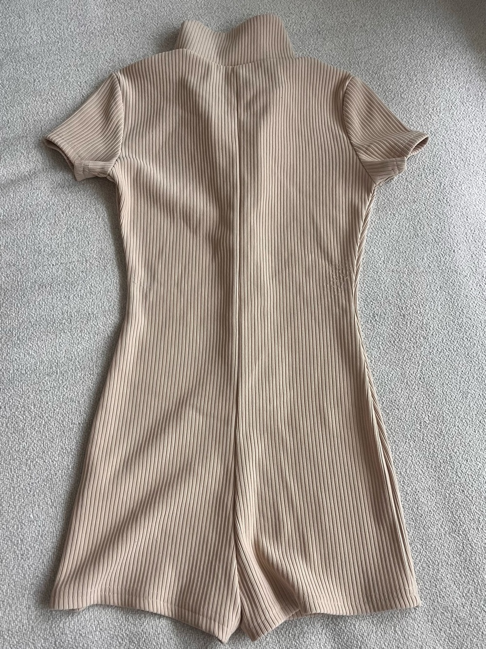 Edikted Beige Ribbed Polo Button-Front Romper - Picture 2 of 3